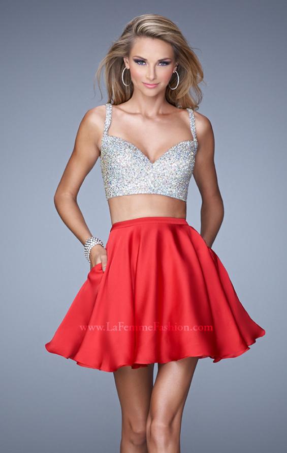 Picture of: Flirty Two Piece Gown with Satin Skirt and Rhinestones in Red, Style: 21244, Detail Picture 1