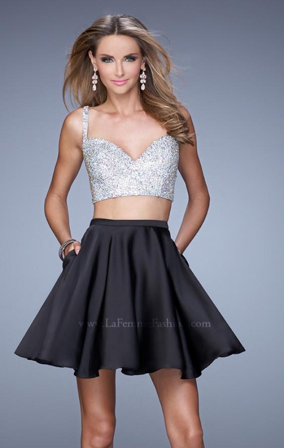 Picture of: Flirty Two Piece Gown with Satin Skirt and Rhinestones in Black, Style: 21244, Detail Picture 2