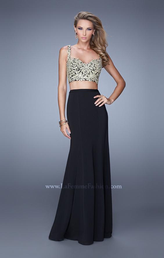 Picture of: Embroidered Two Piece Satin Gown with Flared Skirt in Black, Style: 21250, Main Picture