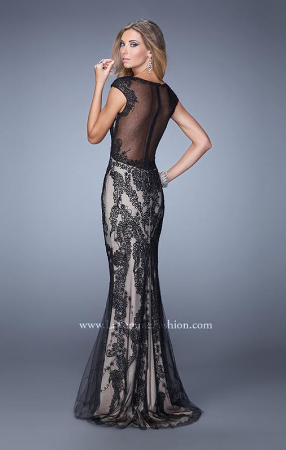 Picture of: Cap Sleeve Long Prom Dress with Embroidery and Beads in Black, Style: 21259, Back Picture