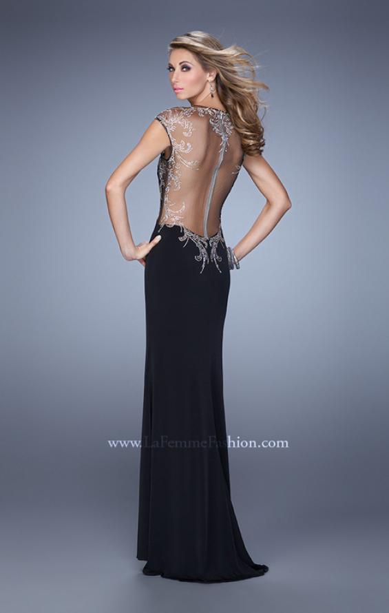 Picture of: Long Jersey Prom Dress with Sheer Neckline and Back in Black, Style: 21267, Back Picture