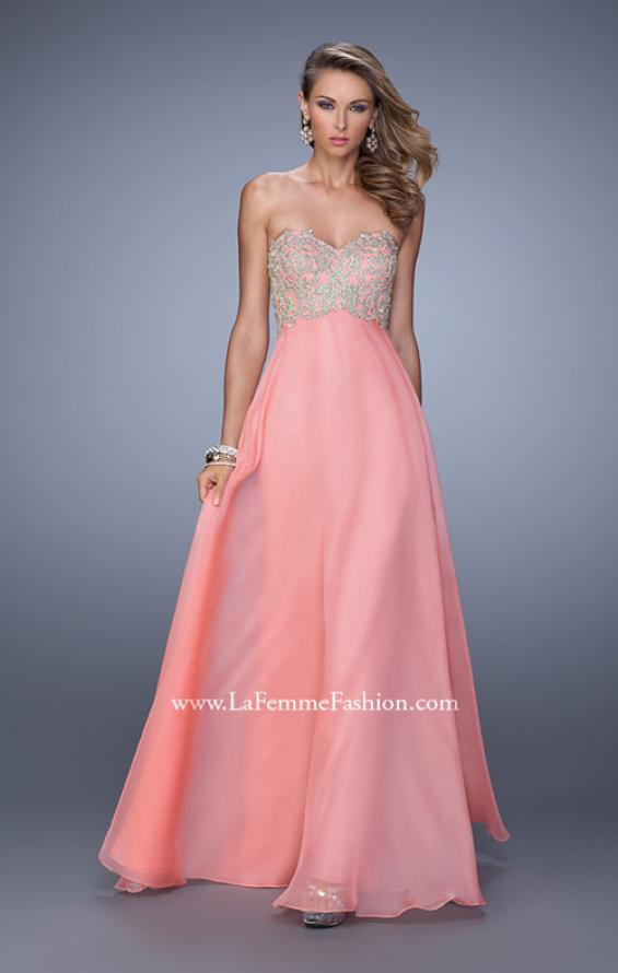 Picture of: Long Sweetheart Neckline Prom Dress with Empire Waist in Coral, Style: 21289, Detail Picture 2