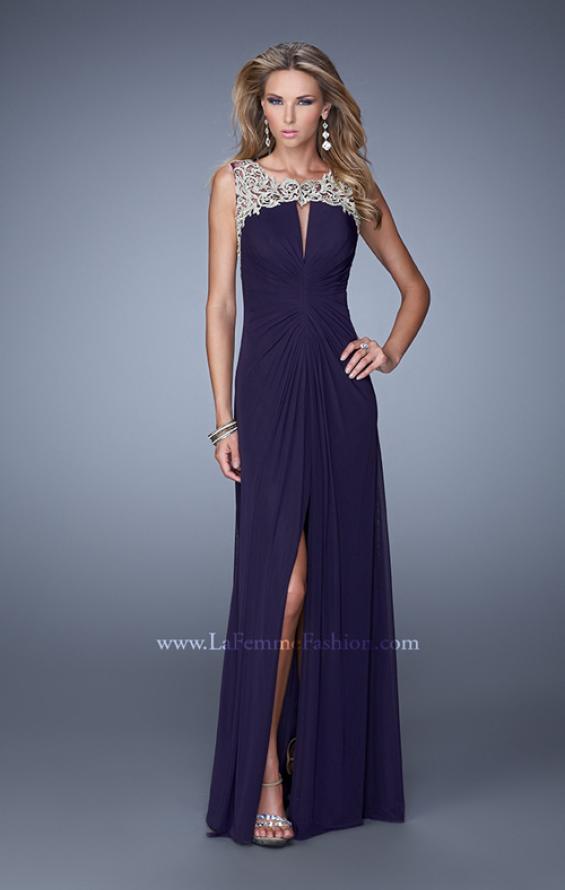 Picture of: Glam Long Prom Gown with Open Back and Center Slit in Purple, Style: 21293, Main Picture