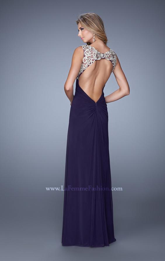 Picture of: Glam Long Prom Gown with Open Back and Center Slit in Purple, Style: 21293, Back Picture