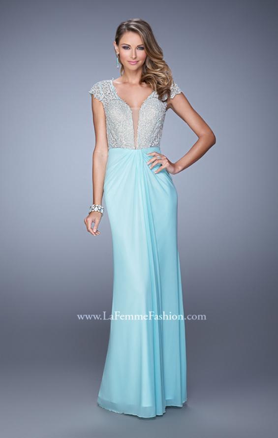 Picture of: Net Jersey Prom Dress with Plunging V Neckline in Mint, Style: 21294, Detail Picture 1