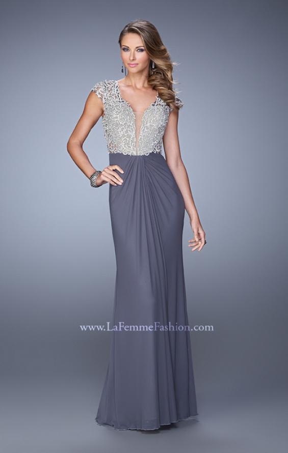 Picture of: Net Jersey Prom Dress with Plunging V Neckline in Gray, Style: 21294, Detail Picture 2
