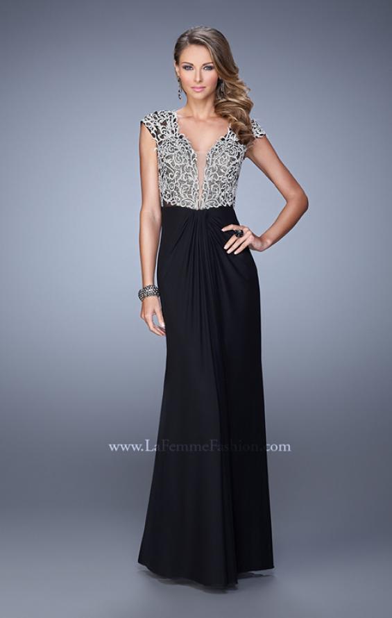 Picture of: Net Jersey Prom Dress with Plunging V Neckline in Black, Style: 21294, Detail Picture 3