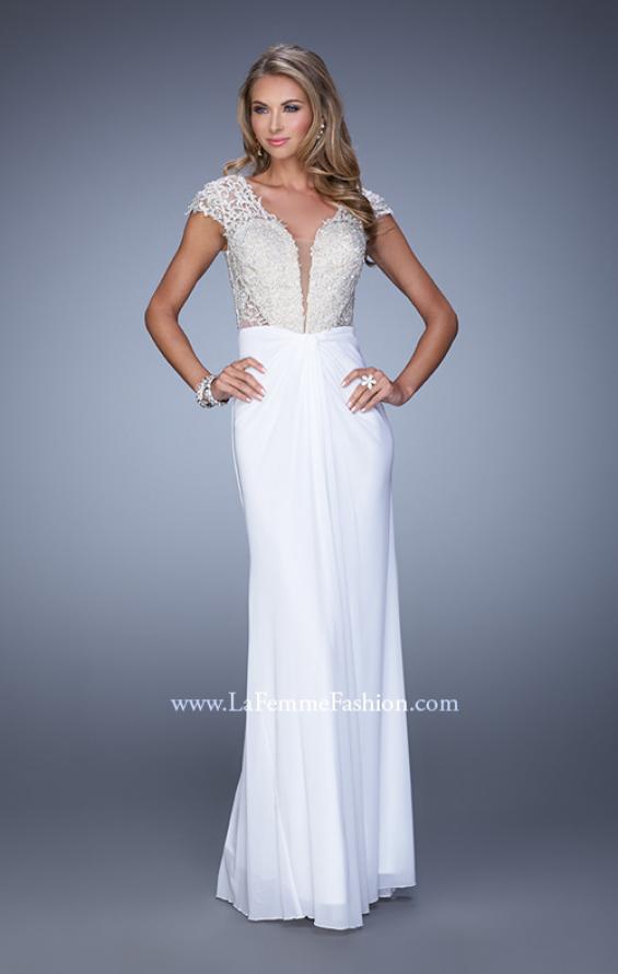 Picture of: Net Jersey Prom Dress with Plunging V Neckline in White, Style: 21294, Detail Picture 5