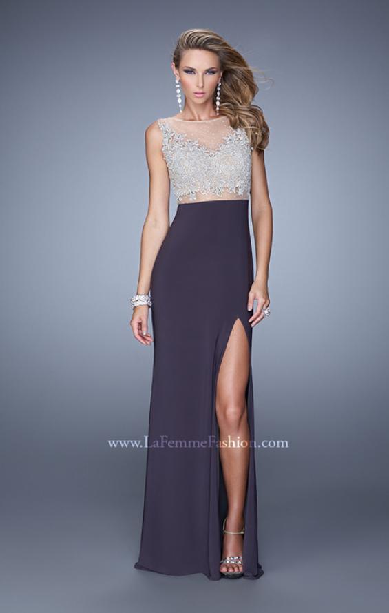 Picture of: Embellished Prom Dress with Stones and Keyhole Back in Gray, Style: 21303, Main Picture