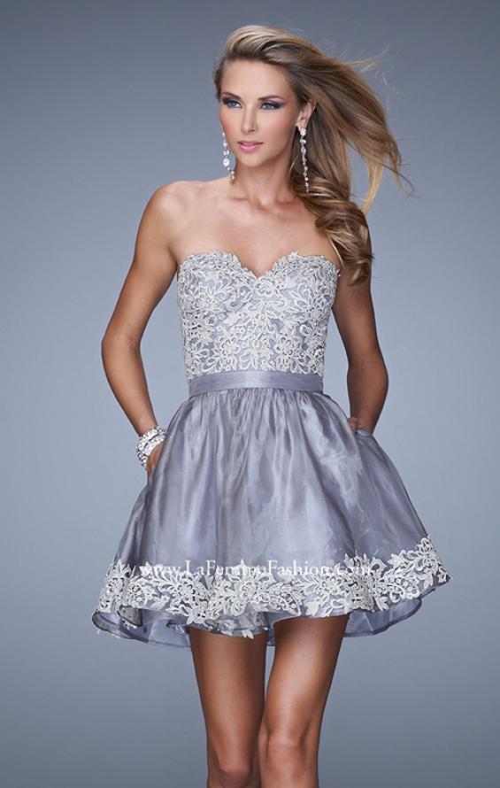 Picture of: Short Organza Cocktail Dress with Embroidery and Pockets in Gray, Style: 21306, Main Picture