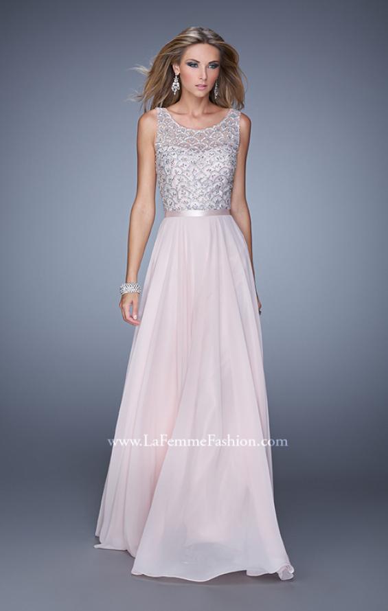Picture of: Beaded Bodice Chiffon Prom Dress with Satin Belt in Pink, Style: 21322, Main Picture