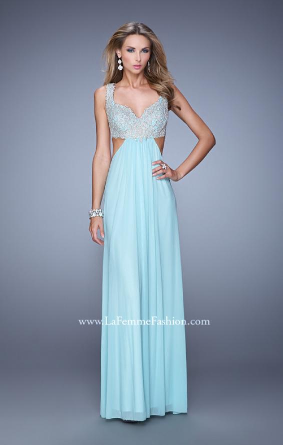 Picture of: Full Length Net Jersey Dress with Beaded Embroidery in Mint, Style: 21329, Detail Picture 2
