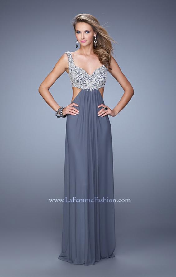 Picture of: Full Length Net Jersey Dress with Beaded Embroidery in Gray, Style: 21329, Detail Picture 3