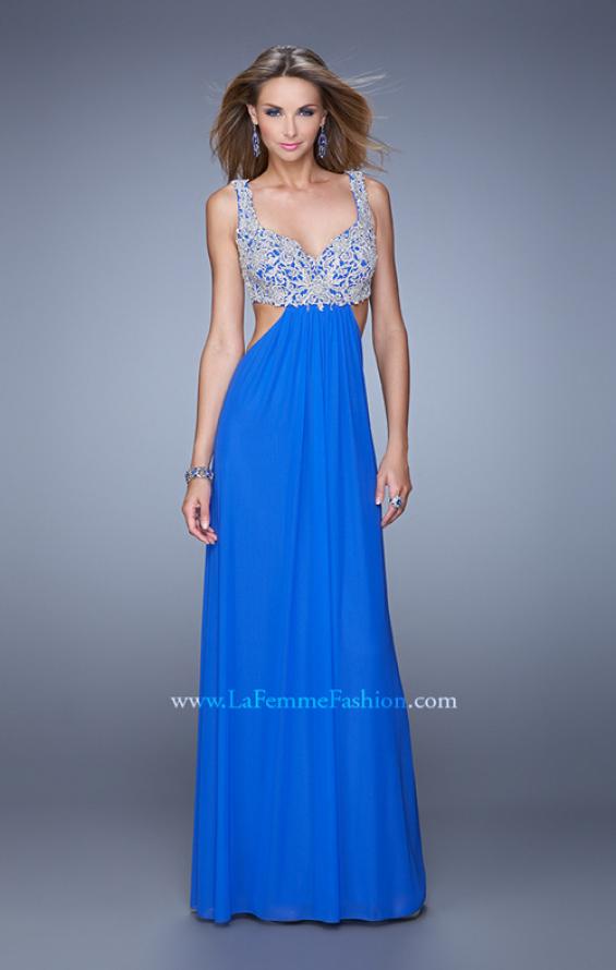 Picture of: Full Length Net Jersey Dress with Beaded Embroidery in Blue, Style: 21329, Detail Picture 4