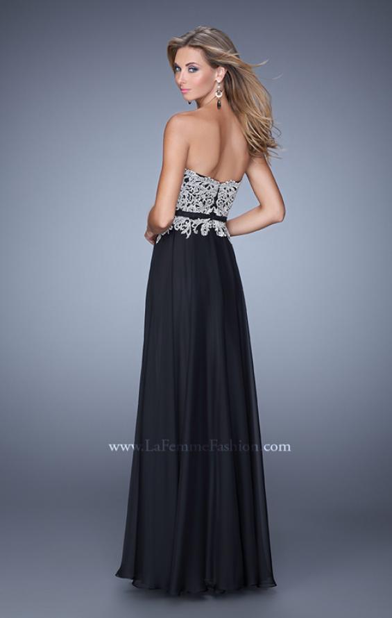 Picture of: Long Chiffon Embroidered Prom Dress with Belt in Black, Style: 21334, Back Picture