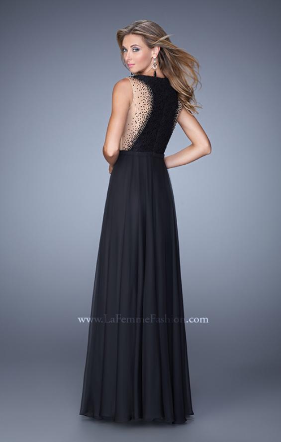Picture of: High Scoop Neck Chiffon Prom Dress with Lace Bodice in Black, Style: 21336, Back Picture