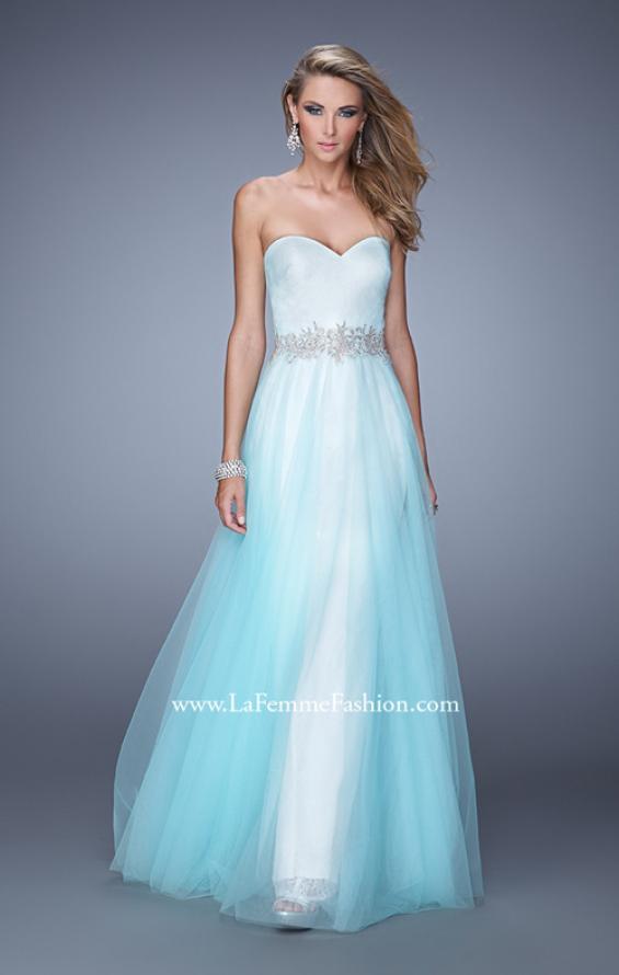 Picture of: Tulle Prom Dress with Lace Lining and Embroidered Belt in Blue, Style: 21341, Main Picture