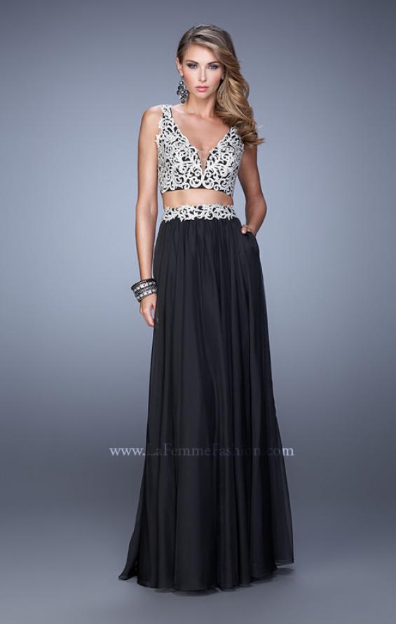 Picture of: Two Piece Prom Dress with Embroidered Top and Pockets in Black, Style: 21342, Detail Picture 1