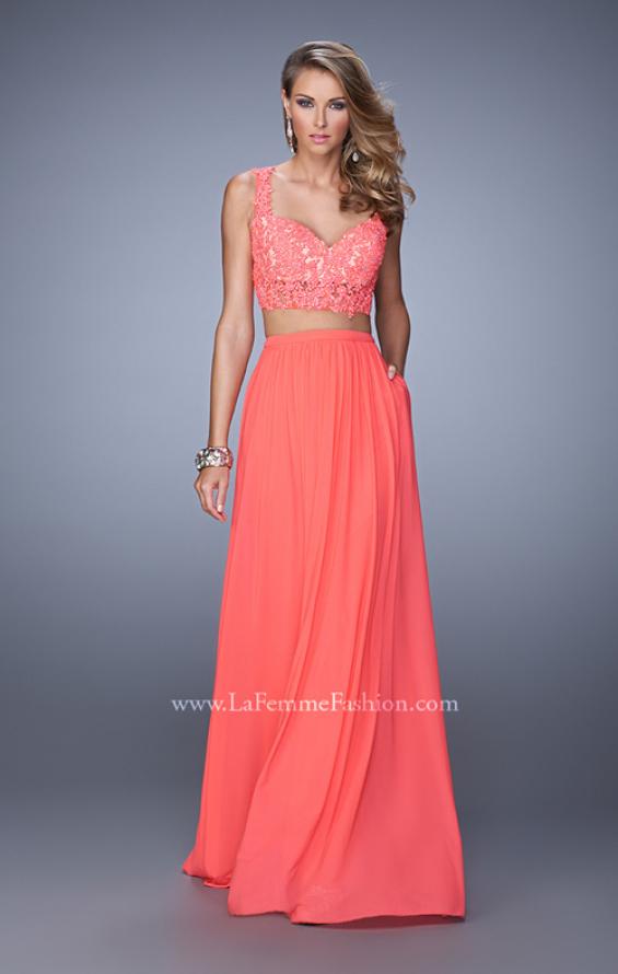 Picture of: Beaded Lace To Two Piece Prom Dress with Pockets in Coral, Style: 21347, Detail Picture 1