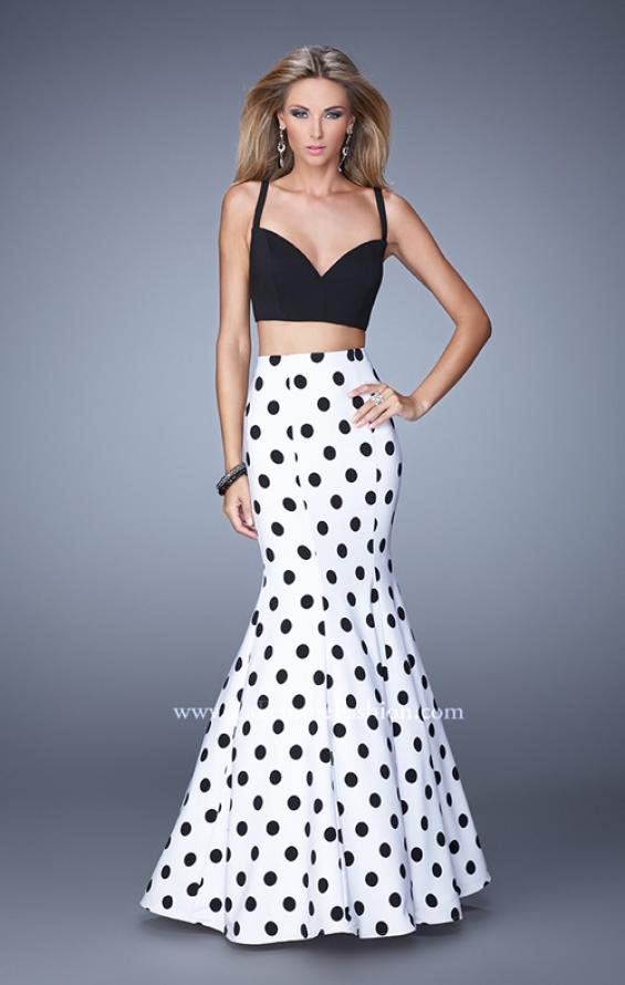 Picture of: Polka Dot Mermaid Two Piece Prom Gown in Polka Dots, Style: 21348, Main Picture