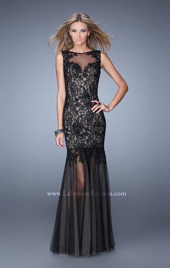 Picture of: Mermaid Prom Dress with Tulle Skirt and Open Back in Black, Style: 21356, Main Picture
