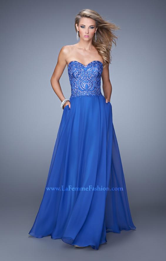 Picture of: Embroidered Chiffon Prom Dress with Pockets in Blue, Style: 21360, Main Picture