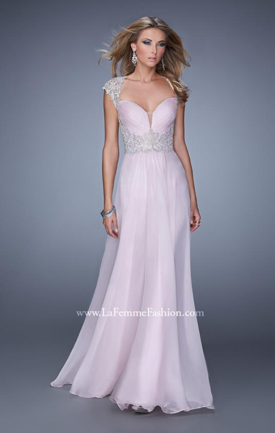 Picture of: Sheer Cap Sleeve Chiffon Gown with Beaded Detail in Pink, Style: 21361, Main Picture