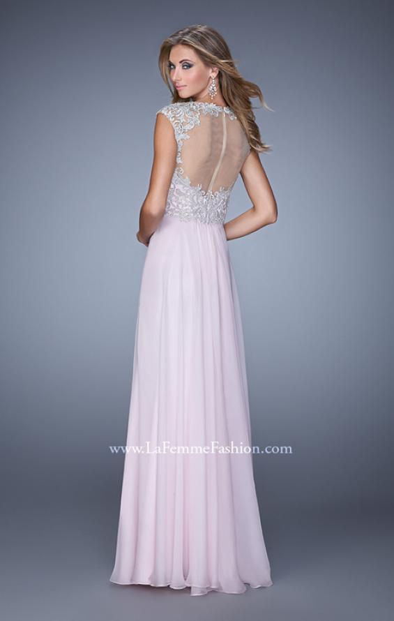 Picture of: Sheer Cap Sleeve Chiffon Gown with Beaded Detail in Pink, Style: 21361, Back Picture