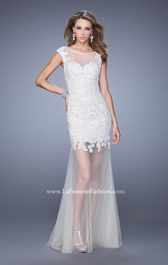 Picture of: Glam Lace Prom Dress with Cap Sleeves and Tulle Skirt in White, Style: 21373, Detail Picture 1