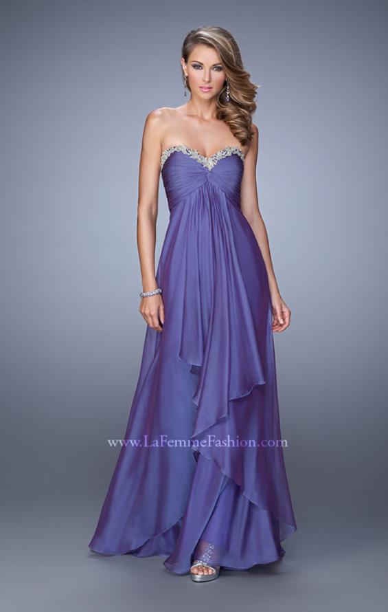 Picture of: Chiffon Prom Dress with Tiered Skirt and Embroidery Purple, Style: 21374, Detail Picture 3
