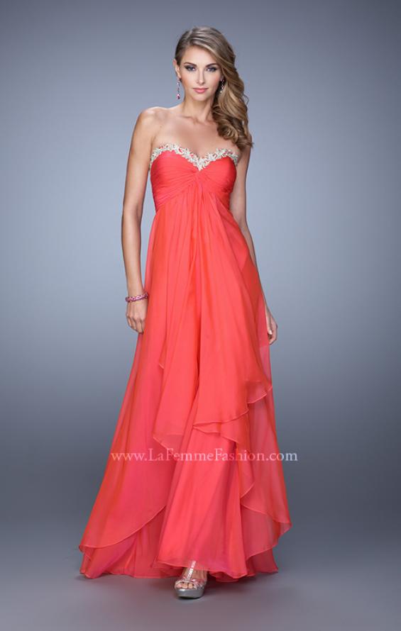 Picture of: Chiffon Prom Dress with Tiered Skirt and Embroidery in Red, Style: 21374, Detail Picture 5