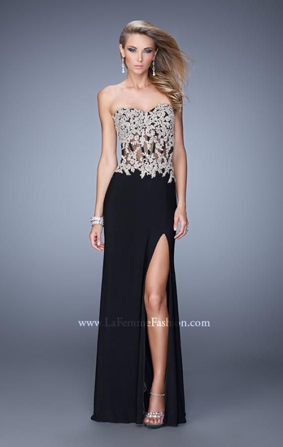 Picture of: Strapless Jersey Prom Gown with Corset Bodice in Black, Style: 21387, Detail Picture 1