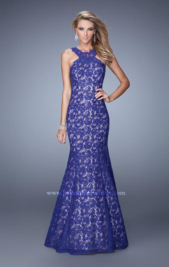 Picture of: Lace Mermaid Prom Dress with Sheer Halter Neckline in Purple, Style: 21389, Main Picture