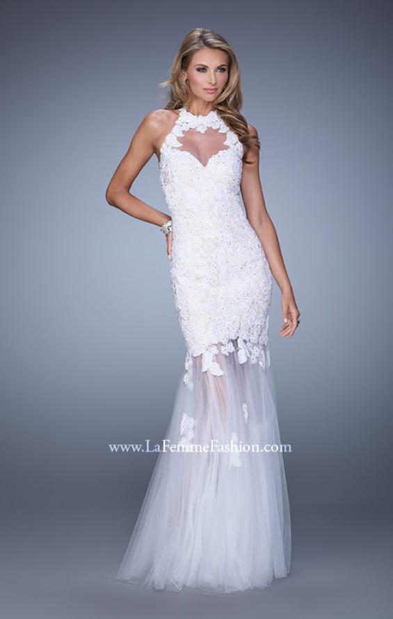 Picture of: Sheer Halter Mermaid Prom Dress with Lace Appliques in White, Style: 21400, Detail Picture 1