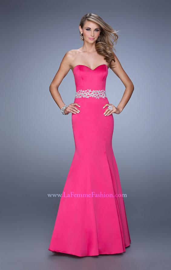 Picture of: Satin Mermaid Prom Dress with Embroidered Belt in Hot Pink, Style: 21432, Main Picture