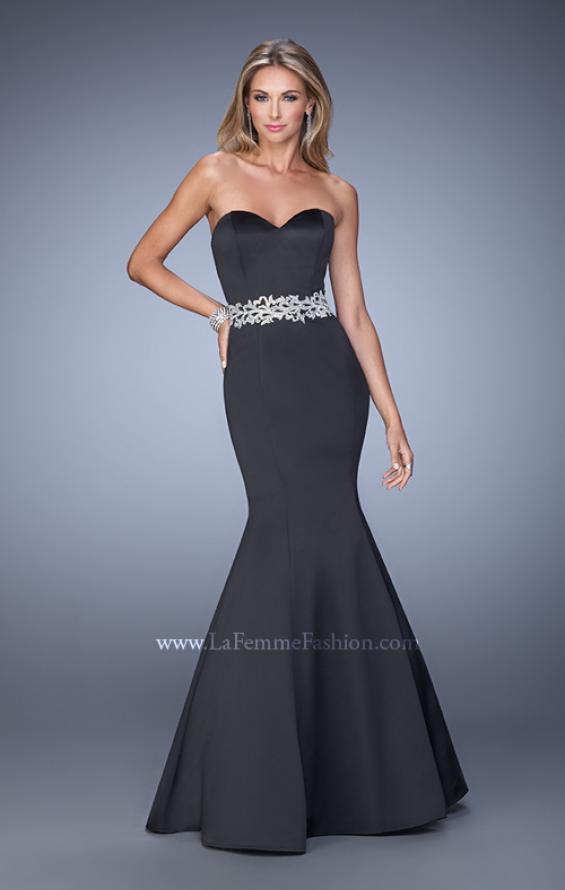 Picture of: Satin Mermaid Prom Dress with Embroidered Belt in Black, Style: 21432, Detail Picture 1