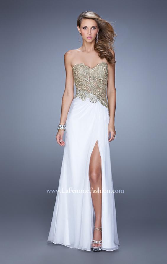 Picture of: Strapless Chiffon Dress with Sheer Corset Bodice in White, Style: 21437, Main Picture