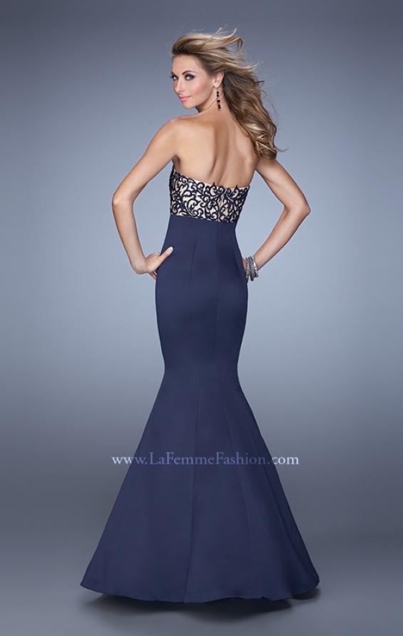 Picture of: Long Mermaid Prom Dress with Beaded Embroidery in Navy, Style: 21443, Back Picture