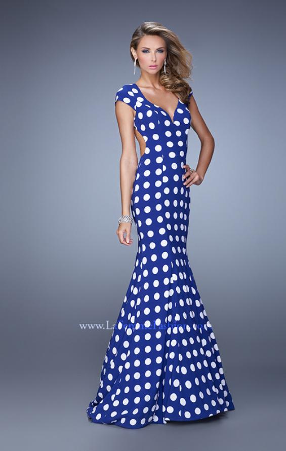 Picture of: Polka Dot Mermaid Prom Dress with Open Back in Blue, Style: 21452, Main Picture