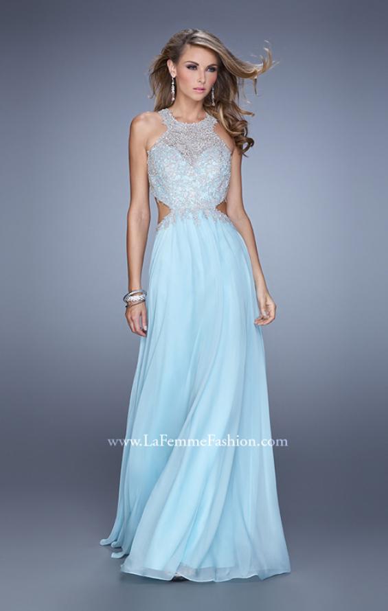 Picture of: Embroidered Bodice Chiffon Gown with Halter Neckline in Mint, Style: 21454, Main Picture