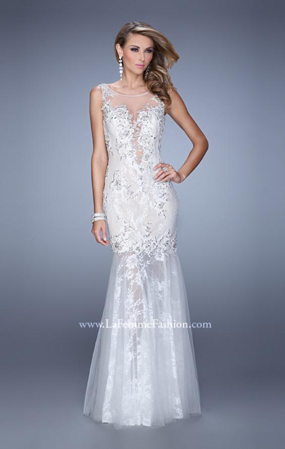 Picture of: Sleeveless Trumpet Prom Gown with Sheer Lace Skirt in White, Style: 21457, Main Picture