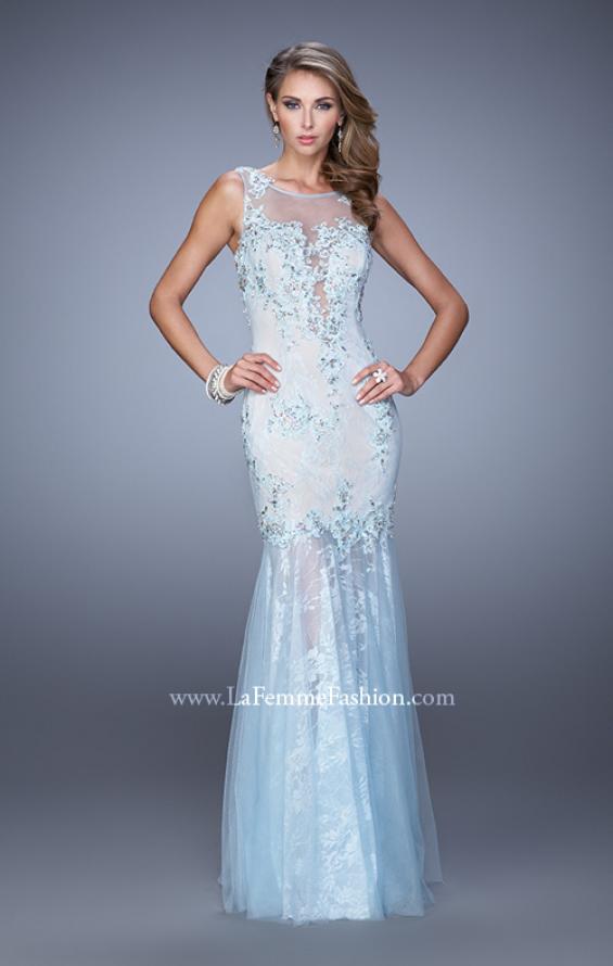 Picture of: Sleeveless Trumpet Prom Gown with Sheer Lace Skirt in Mint, Style: 21457, Detail Picture 1