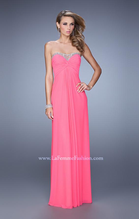 Picture of: Long Satin Prom Dress with Sparkling Trim and Stones in Pink, Style: 21461, Back Picture