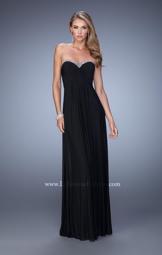 Picture of: Long Satin Prom Dress with Sparkling Trim and Stones in Black, Style: 21461, Detail Picture 3