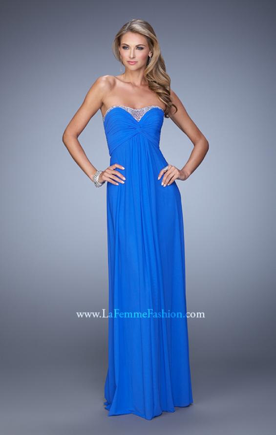 Picture of: Long Satin Prom Dress with Sparkling Trim and Stones in Blue, Style: 21461, Detail Picture 4