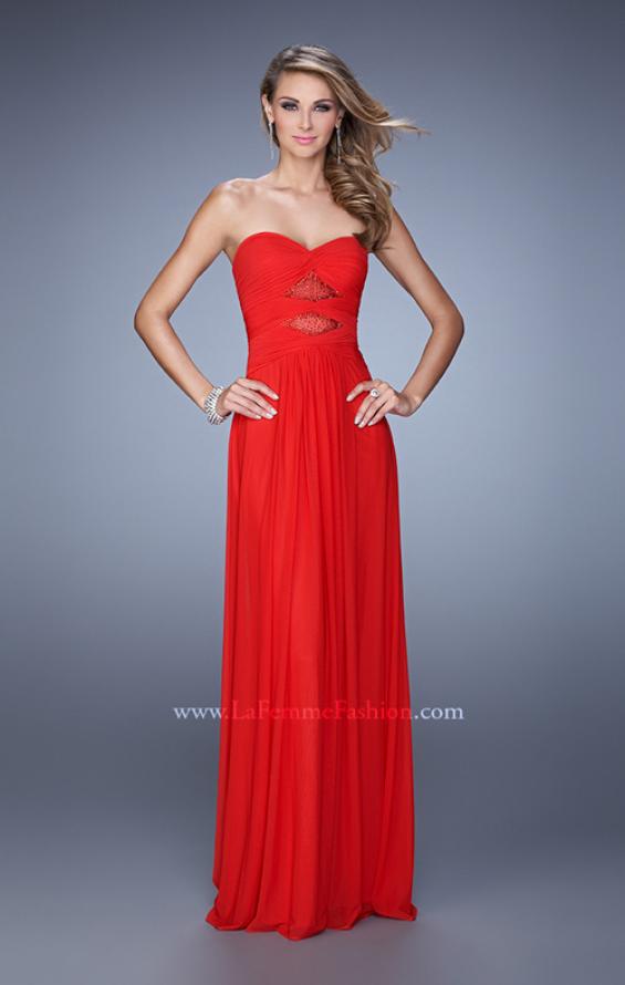 Picture of: Gathered Bodice Prom Dress with Rhinestone Accents in Red, Style: 21462, Main Picture