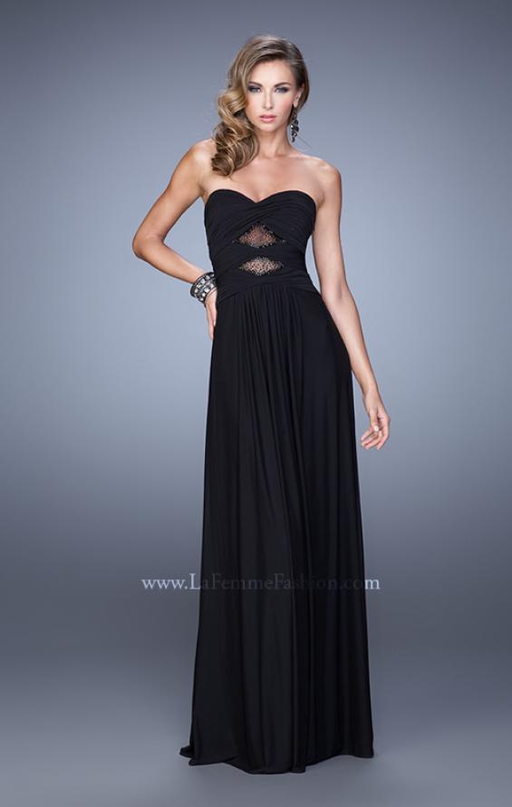Picture of: Gathered Bodice Prom Dress with Rhinestone Accents in Black, Style: 21462, Detail Picture 1