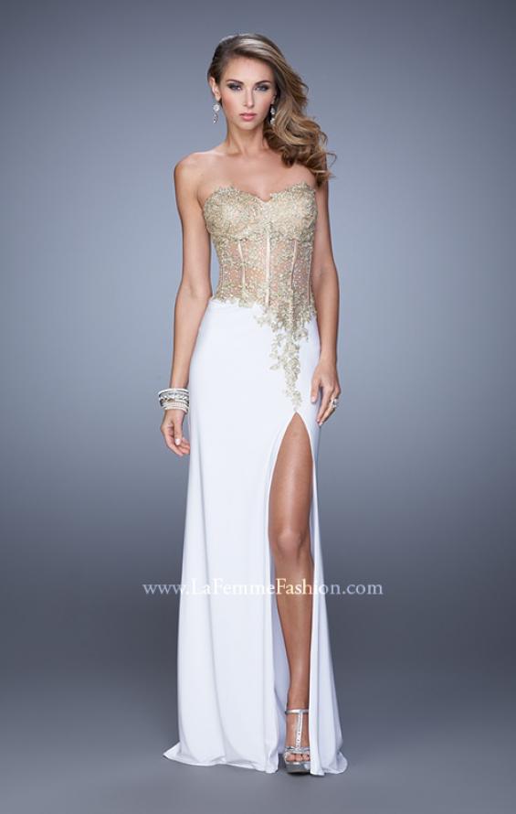 Picture of: Strapless Prom Dress with Corset Bodice and Beading in White, Style: 21472, Detail Picture 2