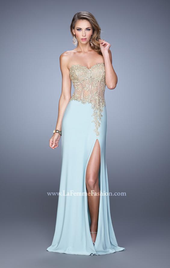 Picture of: Strapless Prom Dress with Corset Bodice and Beading in Mint, Style: 21472, Detail Picture 3