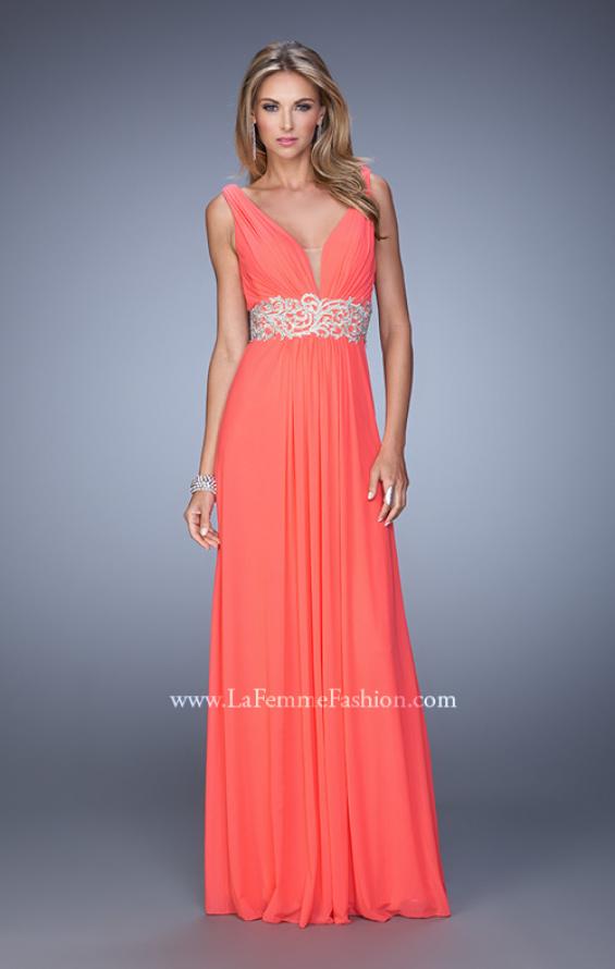Picture of: Net Jersey Dress with Ruched Bodice and Open Back in Orange, Style: 21475, Detail Picture 5